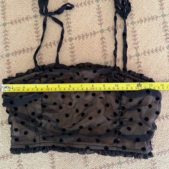 Storia cream underlay crop top w black tulle overlay w velvet polka dots S - Picture 4 of 8